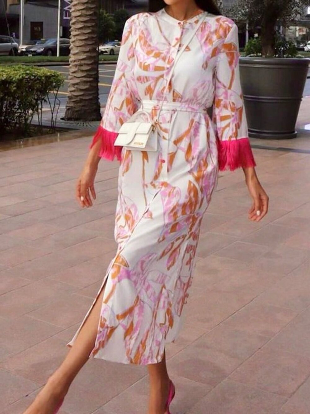 Multicolor Boho Women's Viscose Blend Bell Sleeve Dress